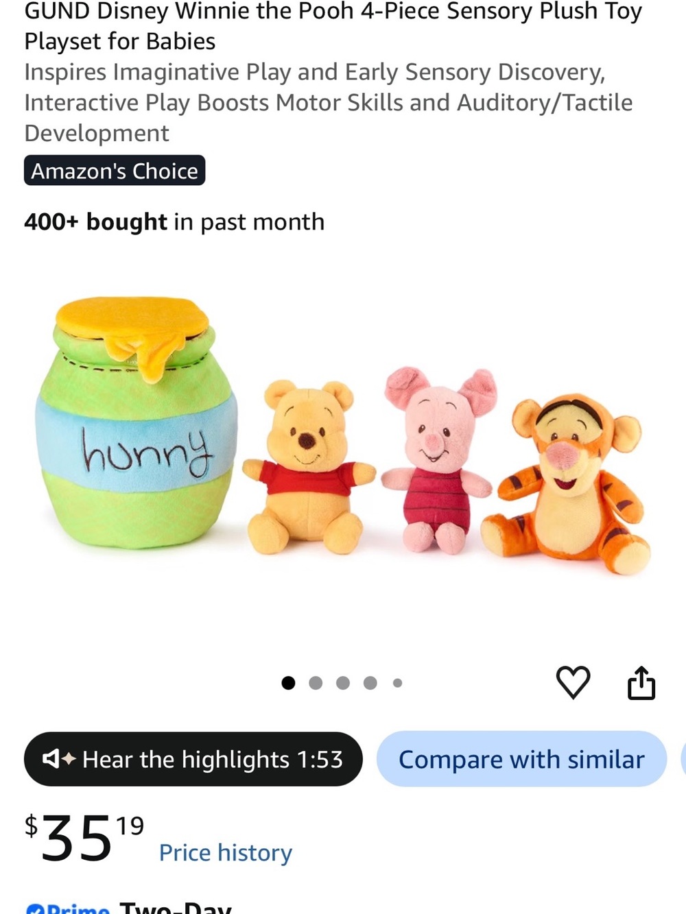 GUND Winnie the Pooh Plush Sensory Set - Yellow, Pink, Orange, Green